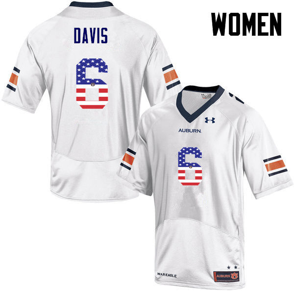 Women #6 Carlton Davis Auburn Tigers USA Flag Fashion College Football Jerseys-White